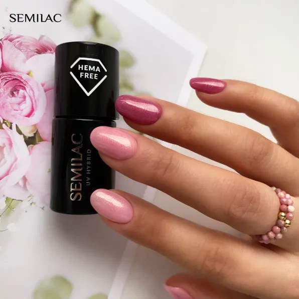 SEMILAC UV/LED Gél Lakk 7ml - 376 - HEMA FREE - Shimmer Stone Pink Diamond