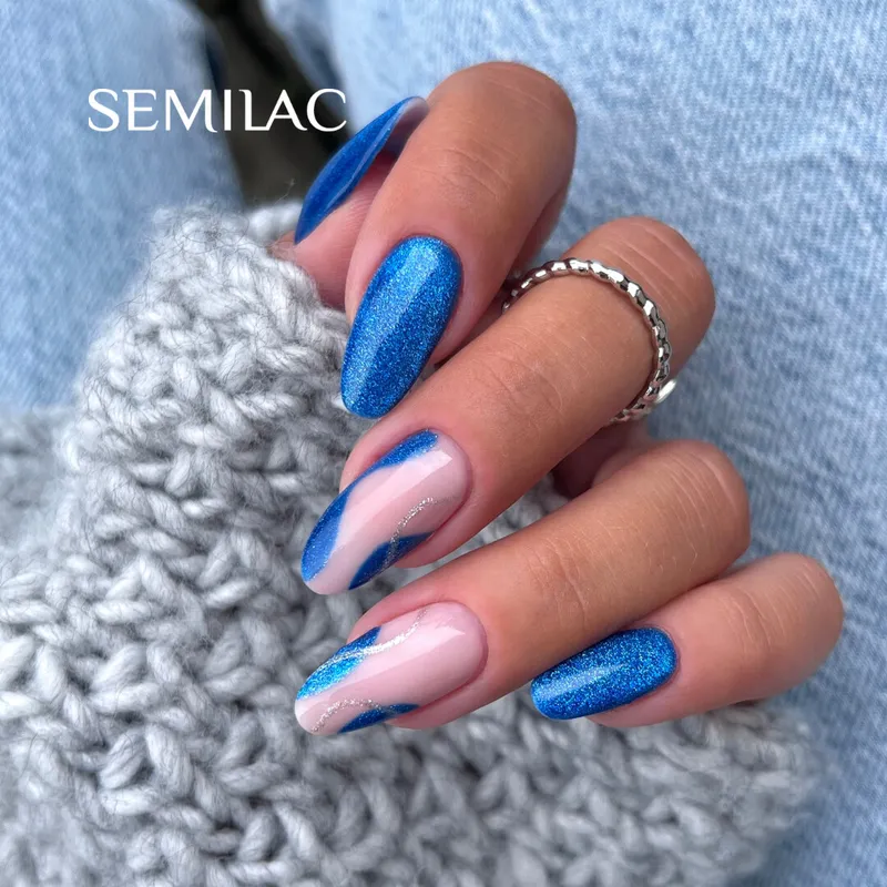 SEMILAC UV/LED Gél Lakk 7ml - 466 - HEMA FREE - Cat Eye - Blue Silk Pyjamas