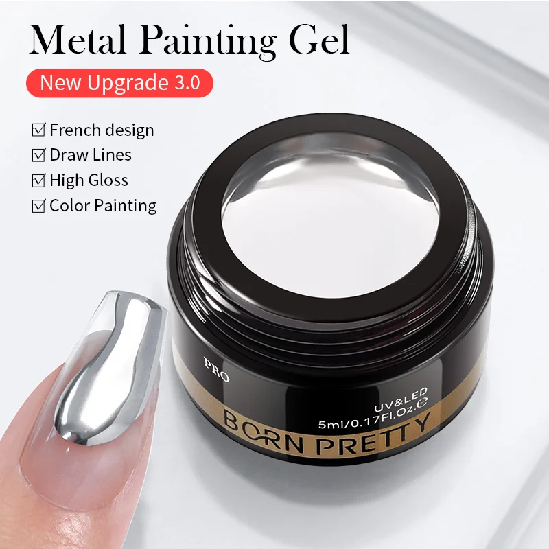 BORN PRETTY PRO Painting Gel 5 ml - PN01 - Szuper fényes - Metal Silver
