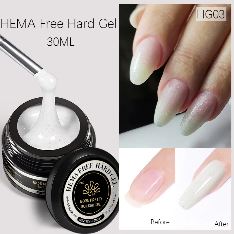 BORN PRETTY PRO Hard Gel építőzselé 30 ml - HG03 - White Glitter