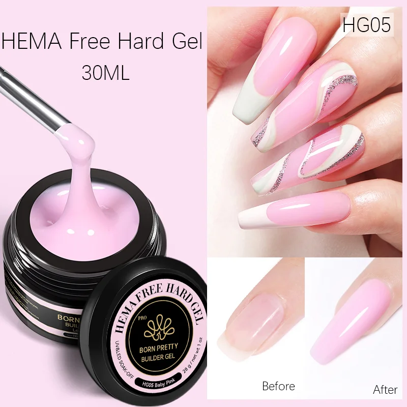 BORN PRETTY PRO Hard Gel építőzselé 30 ml - HG05 - Baby Pink