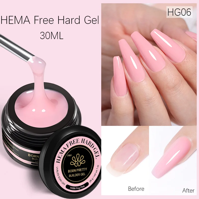 BORN PRETTY PRO Hard Gel építőzselé 30 ml - HG06 - Fog Pink