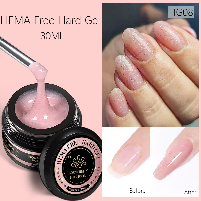 BORN PRETTY PRO Hard Gel építőzselé 30 ml - HG08 - Pink Glitter