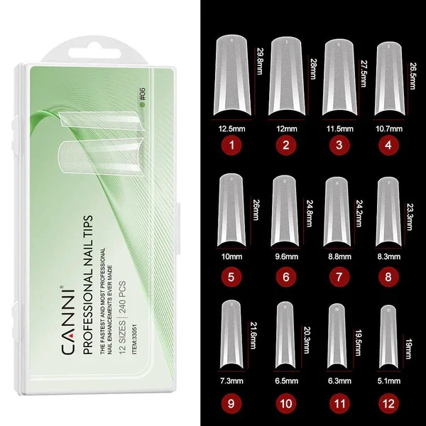 CANNI Soft Gél Tip 240 db-os / 12 méret No.06 Fél "French" Tip