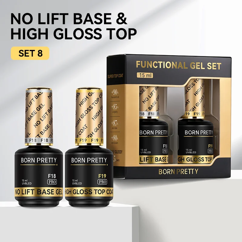 Born Pretty PRO Technikai szett - No.08 - No Lift Base Gel + High Gloss Top Coat - 2x15 ml