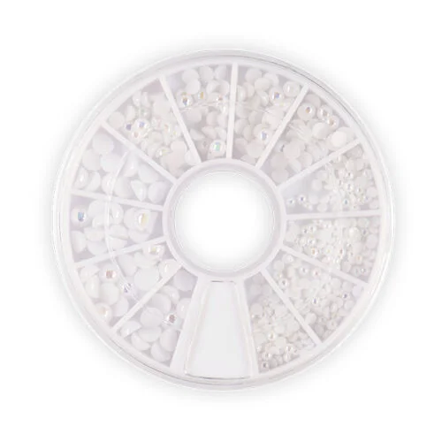 Körömdíszítő gyöngy - fehér - 12 rekeszes tárcsában