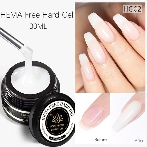 BORN PRETTY PRO Hard Gel építőzselé 30 ml - HG02 - Milky White