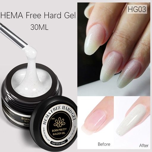 BORN PRETTY PRO Hard Gel építőzselé 30 ml - HG03 - White Glitter