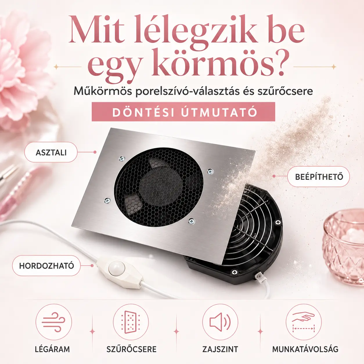 Mit lélegzik be egy körmös? Műkörmös porelszívó-választás és szűrőcsere