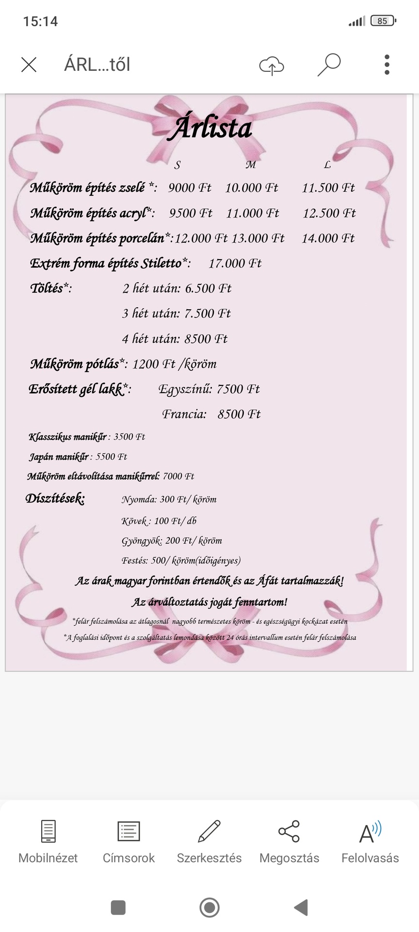 Árlista