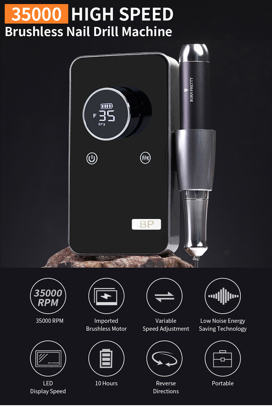 Born Pretty PRO csiszológép - 35000 RPM Brushless Motor