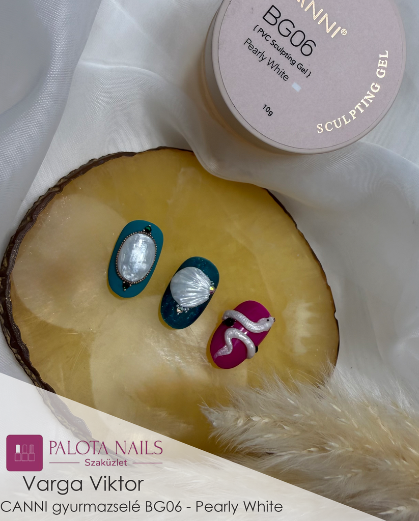 Kagylós köröm gyurmazselével formázva - 3D kagyló CANNI Sculpting Gel gyöngyház fehérrel