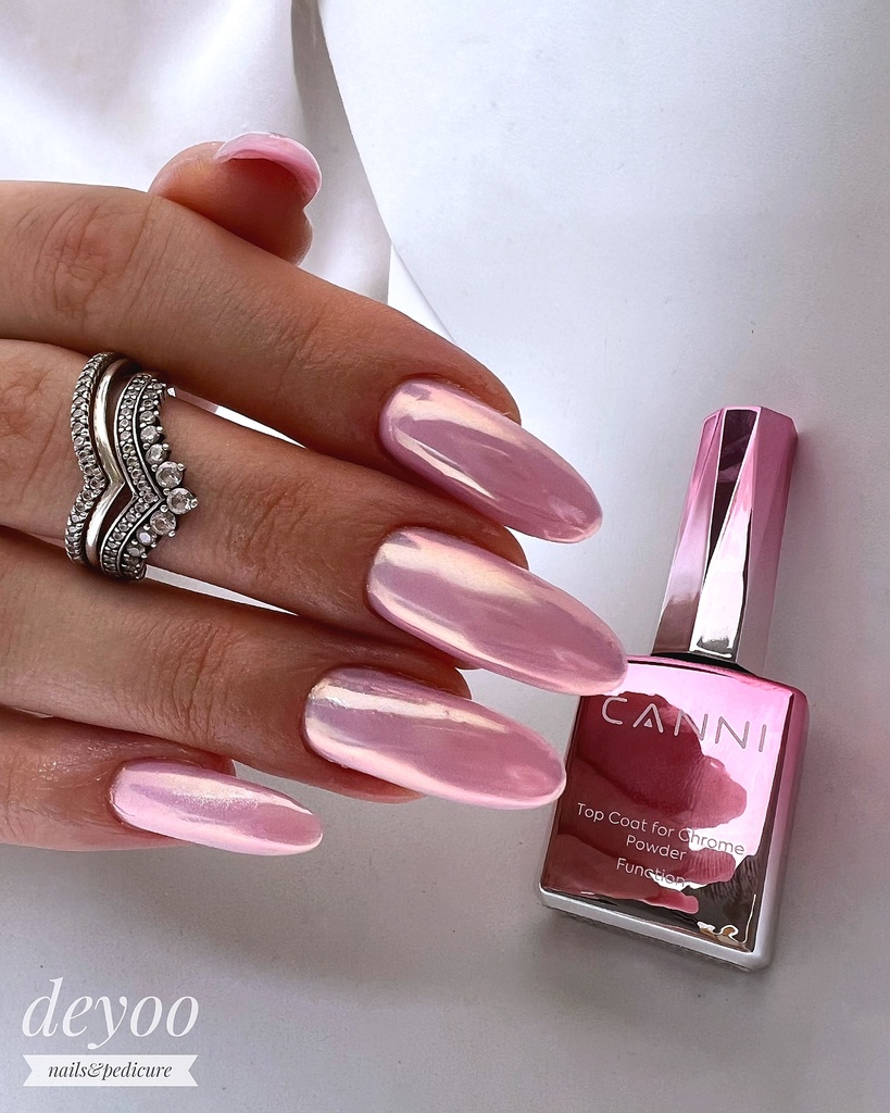 Krómos köröm CANNI Chrome Powder Top Coat-tal - rózsaszín gyöngyház chrome nails