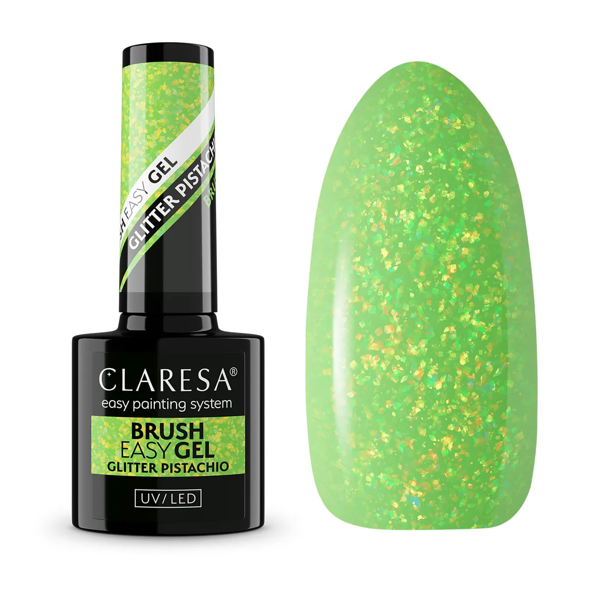 CLARESA UV/LED Brush Easy Gel 5g - Glitter Pistachio