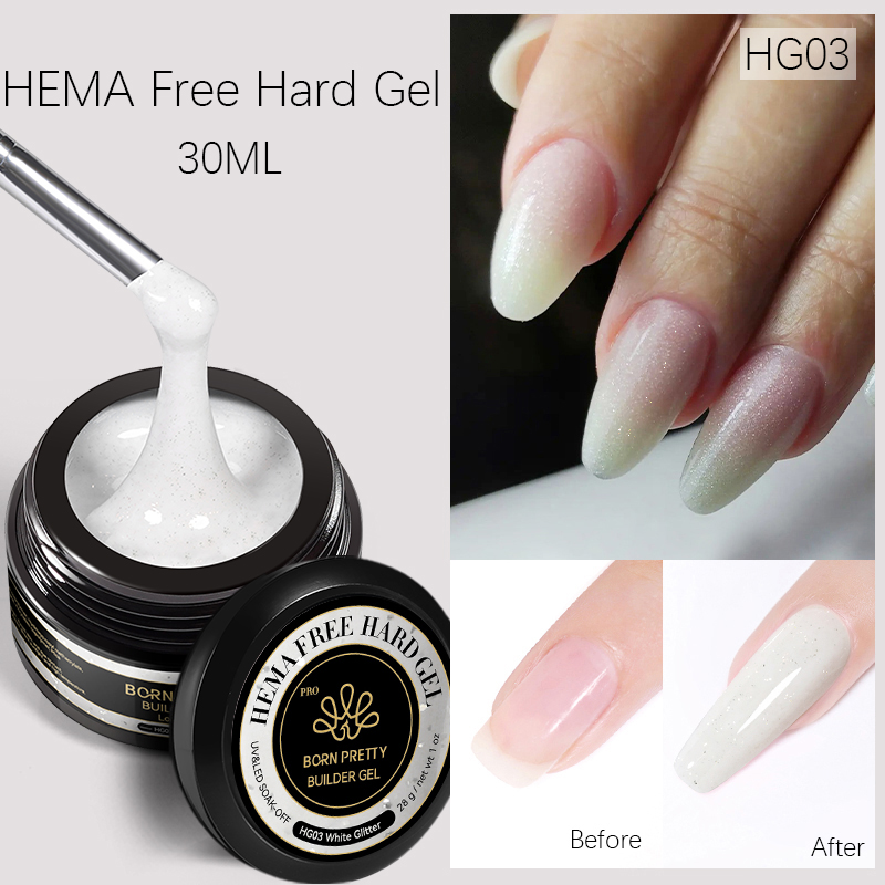 BORN PRETTY PRO Hard Gel építőzselé 30 ml - HG03 - White Glitter