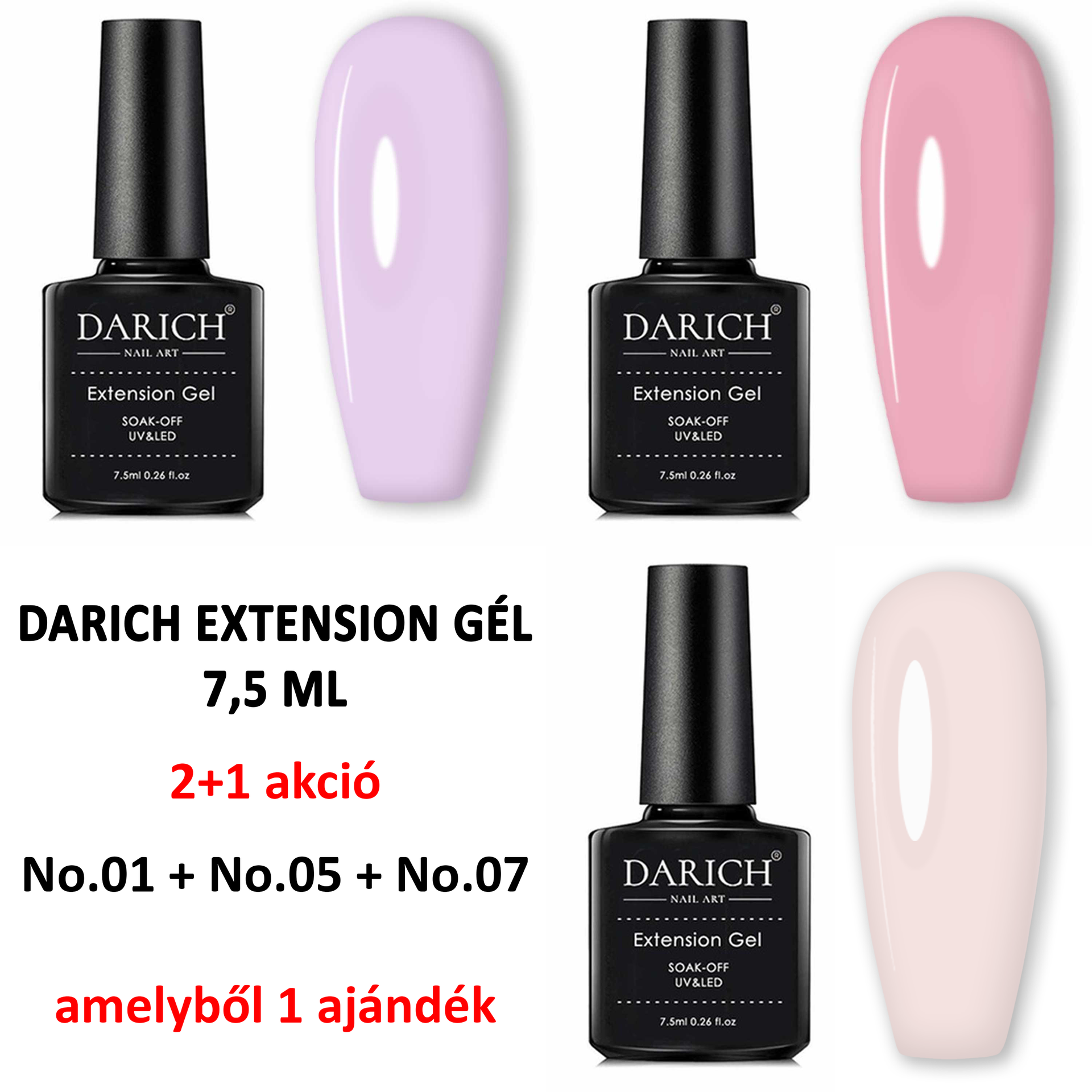 (2+1 AKCIÓ) DARICH Extension Gél - No.01 + No.05 + No.07 - 1 termék AJÁNDÉK‼️