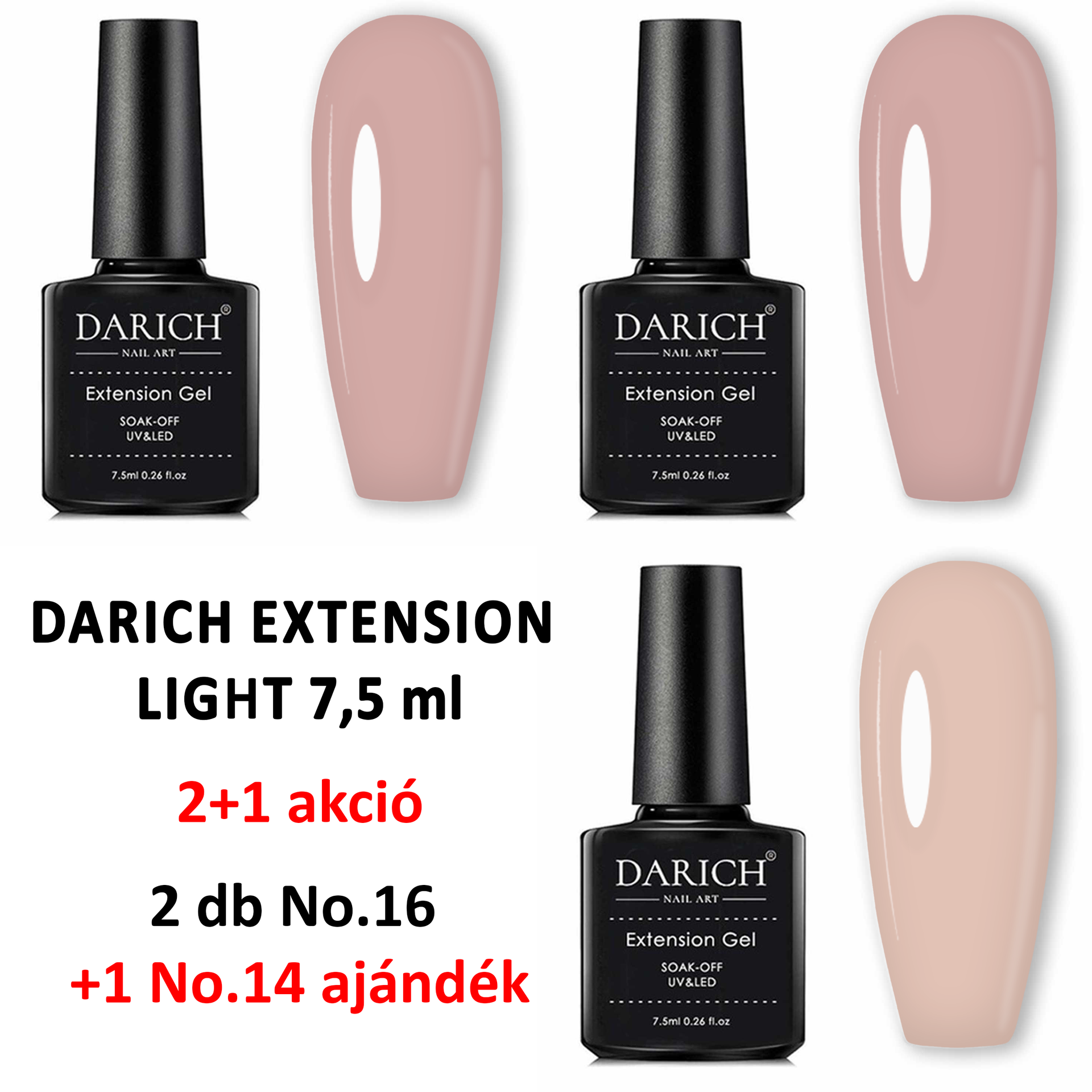 (2+1 AKCIÓ) DARICH Extension LIGHT Gél / Liquid Poly Gel -  2db No.16 + No.14 - 1 termék AJÁNDÉK‼️