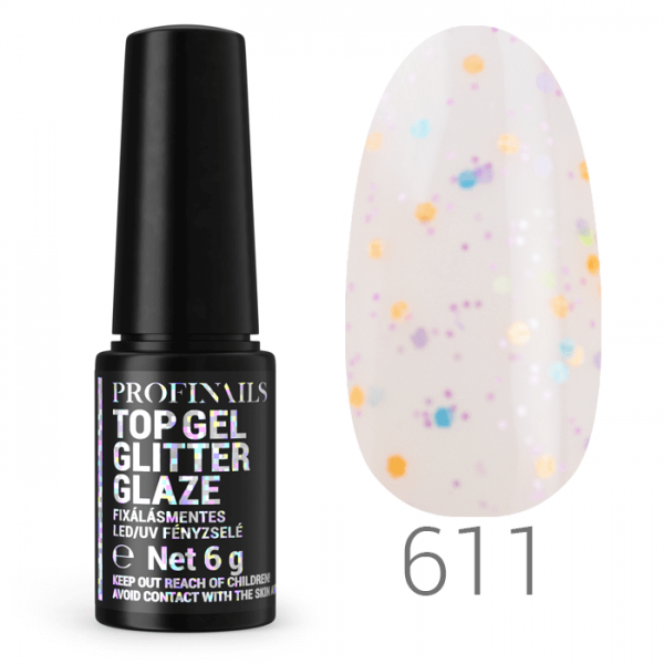 Profinails Top Gél Glitter Glaze fixálásmentes LED/UV fényzselé 6g No. 611