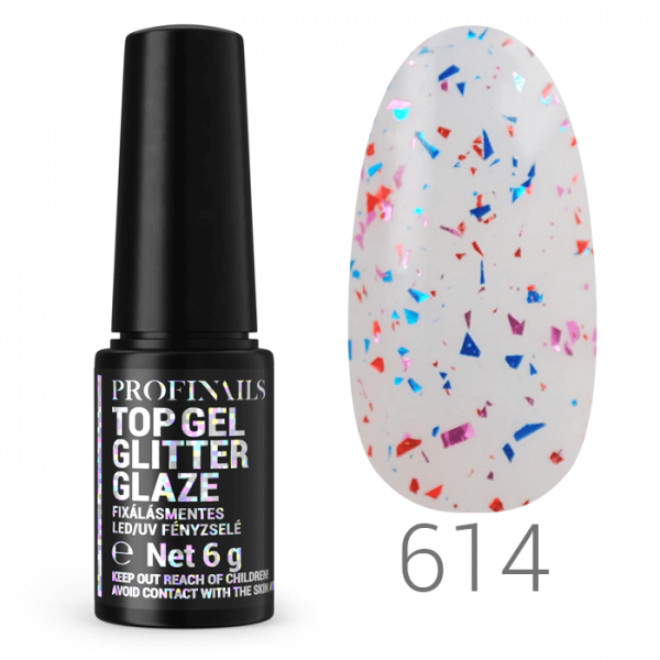 Profinails Top Gél Glitter Glaze fixálásmentes LED/UV fényzselé 6g No. 614