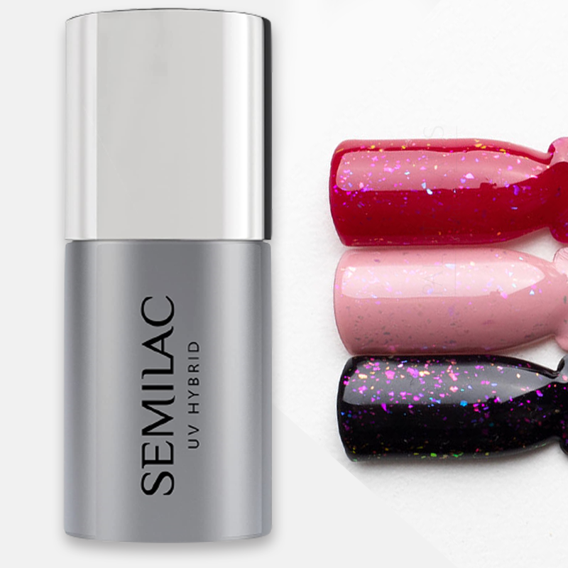 SEMILAC UV HYBRID TOP - fixálásmentes Blinking Violet & Rose Flakes No.T14 7ML