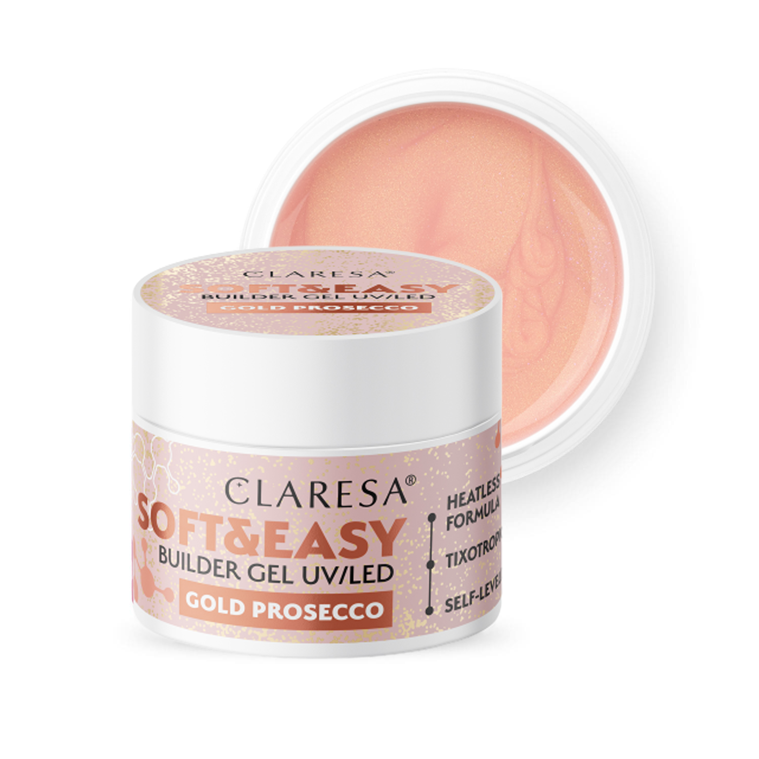 CLARESA Soft&Easy Builder Gél 12g - Gold Prosecco / Dancing Sparkles
