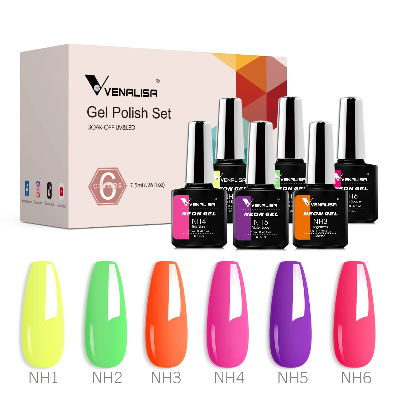 Venalisa 6 db-os UV/LED Neon Gél lakk szett - 2208 - NH1-NH6